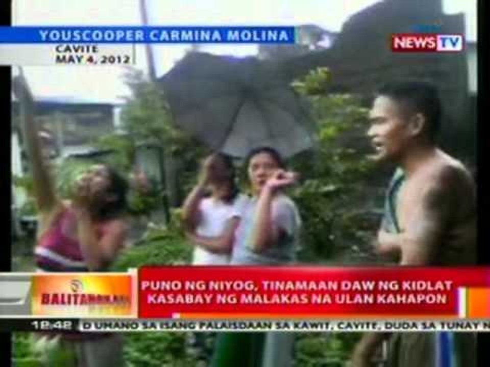 BT: Youscoop: Puno ng niyog,   tinamaan daw ng kidlat kasabay ng   malakas na ulan kahapon