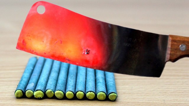 EXPERIMENT Glowing 1000 degree MEAT CHOPPER vs 10 FIRECRACKERS