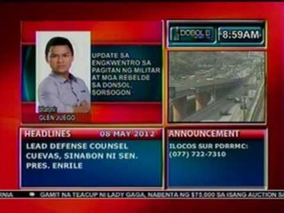 DB: Update sa engkwentro sa pagitan ng militar at mga rebelde sa Donsol, Sorsogon (050812)