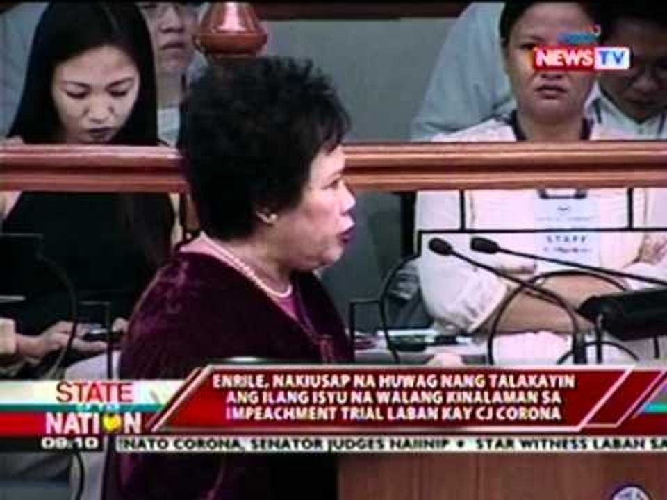 Enrile, nakiusap na 'wag nang talakayin ang isyu na walang kinalaman sa Impeachment Trial kay Corona