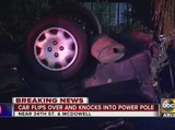 Car crashes into power pole, knocks out power for hundreds of people