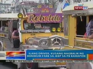 NTG: Ilang driver, kusang nagbalik ng minimum fare sa jeep sa P8 kahapon (051512)