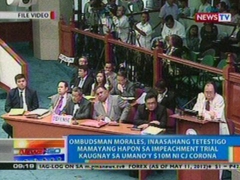 NTG: Ombudsman Morales, inaasahang tetestigo mamayang hapon sa impeachment trial (051412)