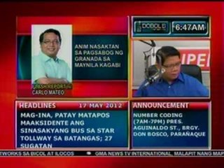 DB: 6 nasaktan sa pagsabog ng granada sa Maynila kagabi (051712)