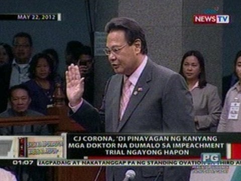 OC: CJ Corona, di pinayagan ng doktor na dumalo sa impeachment trial ngayong hapon