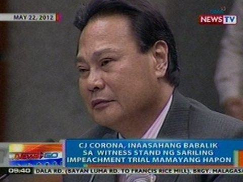 NTG: Corona, inaasahang babalik sa witness stand ng sariling impeachment trial mamayang hapon