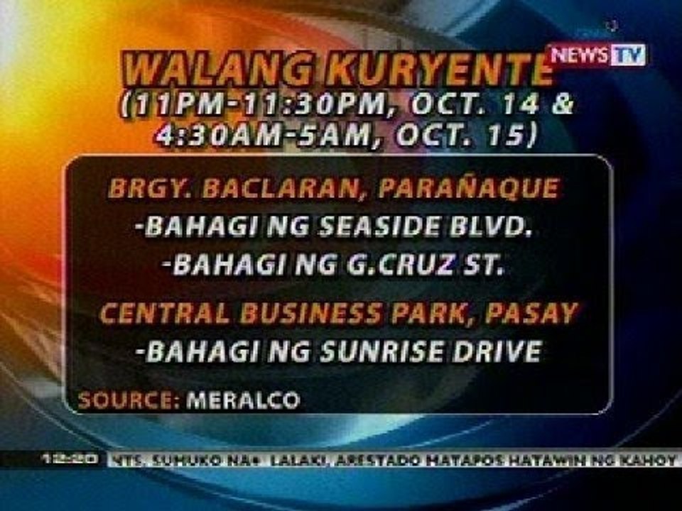 BT: Power interruptions (Oct 14 & 15, 2012)