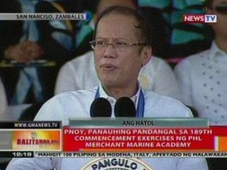 BT: PNoy, panauhing pandangal sa 189th   Commencement Exercises ng PMMA sa   Zambales