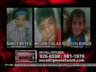 OC: Nawawala: Nancy Reyes, Melvin Tiglao at   Restituta Burgos