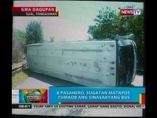 BP: 8 pasahero, sugatan nang tumaob ang   sinasakyang bus sa Pangasinan