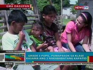 BP: Grade 5 pupil sa Tarlac, pumapasok sa   klase kasama ang 2 nakababatang kapatid