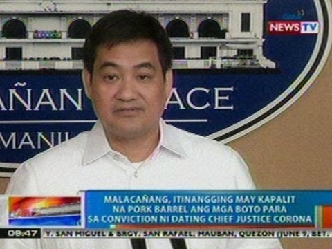NTG: Malacañang, itinangging may kapalit na pork barrel ang mga boto para sa conviction ni Corona