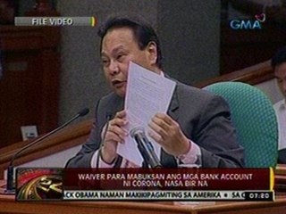 24 Oras: Waiver para mabuksan ang mga bank account ni Corona, nasa BIR na