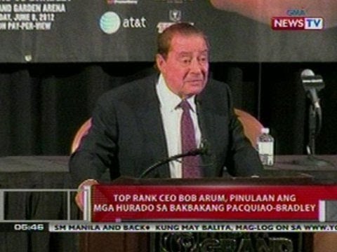 QRT: Top rank CEO Bob Arum, pinulaan ang mga hurado sa bakbakang Pacquiao-Bradley