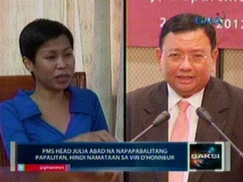 Saksi: PMS Head Julia Abad na napapabalitang papalitan, 'di namataan sa Vin D'Honneur