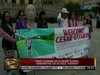 24 Oras: Pinoy runner na si Cesar Guarin, nakarating na sa Oslo, Norway