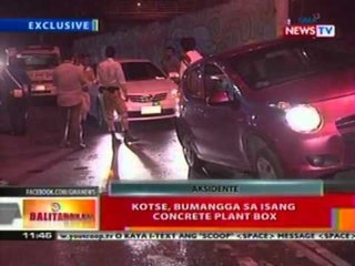 BT: Kotse, bumangga sa isang concrete plant box (Pasig city)