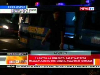 BT: 13-anyos na binatilyo, patay matapos masagasaan ng bus; driver, agad daw tumakas