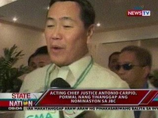 SONA: Acting CJ Carpio, pormal nang tinanggap ang nominasyon sa JBC