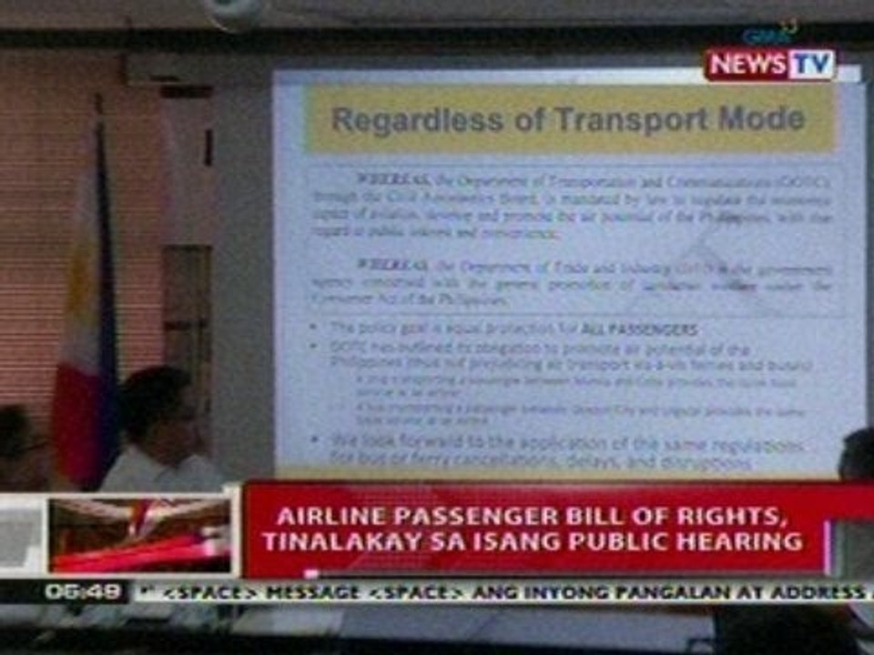 QRT: Airline passenger Bill of Rights, tinalakay sa isang public hearing
