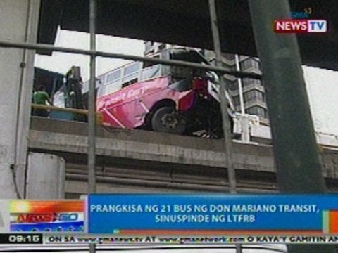 NTG: Prankisa ng 21 bus ng Don Mariano Transit, sinuspinde ng LTFRB