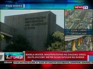 NTL: Manila water, magpapatupad ng dagdag-singil na P0.39/cu.m. sa katapusan ng buwan