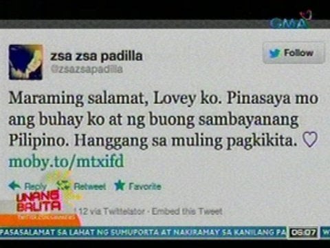 UB: Zsa zsa Padilla, nagpasalamat kay Dolphy via Twitter matapos ang libing