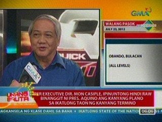 UB: Casiple, ipinuntong hindi raw binanggit ni PNoy ang kanyang plano sa ika-3 taon niya sa termino