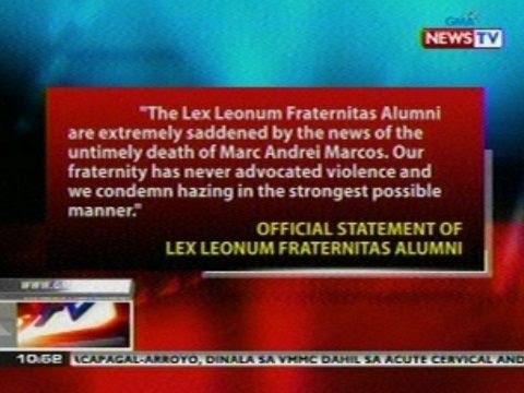NTVL: Opisyal na pahayag ng Lex Leonum Fraternitas Alumni kaugnay sa pagkamatay ni Marc Andre Marcos