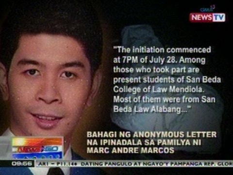 NTG: 33 pangalan ng mga taong sangkot sa hazing na ikinamatay ni Andre, inilista sa anonymous letter