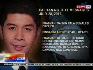 NTG: EXCLUSIVE: Palitan ng text message ng isang fratman at pinsan ni Marcos, isinumite sa pulisya