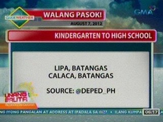UB: Karagdagang suspendidong klase ngayong araw (Aug. 7, 2012)