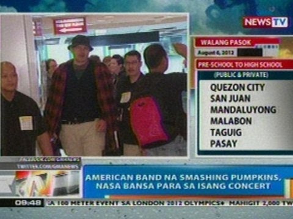 NTG: American band na 'Smashing Pumpkins', nasa bansa para sa isang concert