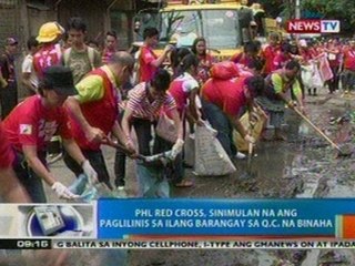NTG: PHL Red Cross, sinimulan na ang paglilinis sa ilang barangay sa QC na binaha