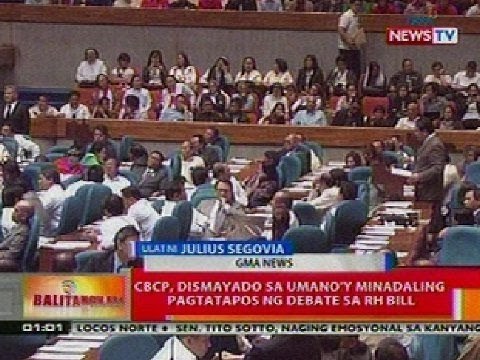 BT: CBCP, dismayado sa minadaling pagtatapos ng debate sa RH Bill