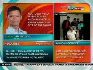 DB: Rolito Go, agad isasailalim sa medical checkup kapag nadala na siya ng PNP sa NBP