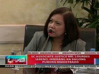 NTL: SC Assoc. Justice Ma. Lourdes Sereno, hinirang na bagong punong mahistrado