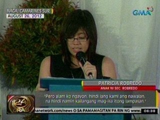 24 Oras: Patricia Robredo, nagbigay   ng eulogy para sa amang si Sec.   Robredo