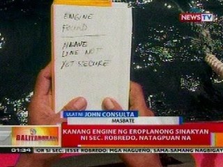 BT:  Kanang engine ng eroplanong sinakyan ni Sec. Robredo, natagpuan na