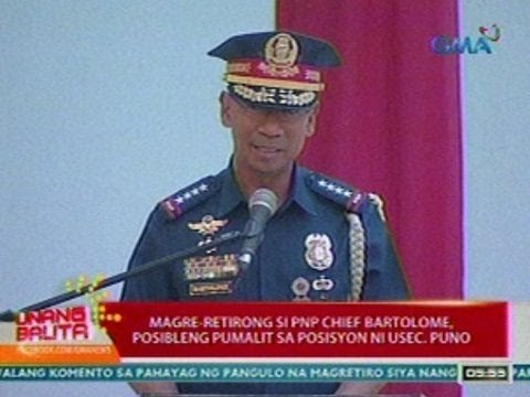UB: Magre-retirong si PNP Chief Bartolome, posibleng pumalit sa posisyon ni Usec. Puno