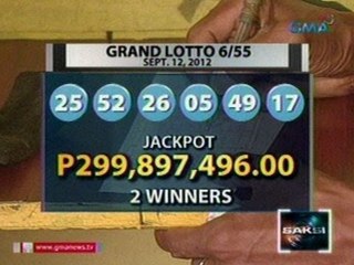 Saksi: 2 masuwerteng mananaya, paghahatian ang halos P300M jackpot sa Grand Lotto 6/55