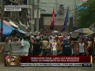 24 Oras: Demolition team, ilang ulit   napaatras dahil sa pambabato ng mga residente