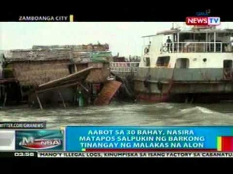 BP: Aabot sa 30 bahay, nasira nang salpukin ng barkong tinangay ng malakas na alon sa Zamboanga