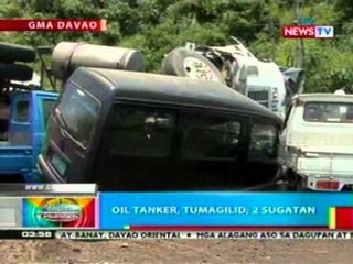 BP: Oil tanker, tumagilid sa Davao City; 2 sugatan