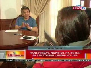 BT: Nancy Binay, napipisil na bubuo sa senatorial slate lineup ng UNA