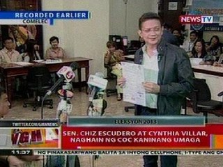 BT: Sen. Chiz Escudero at Cynthia Villar, naghain ng COC kaninang umaga