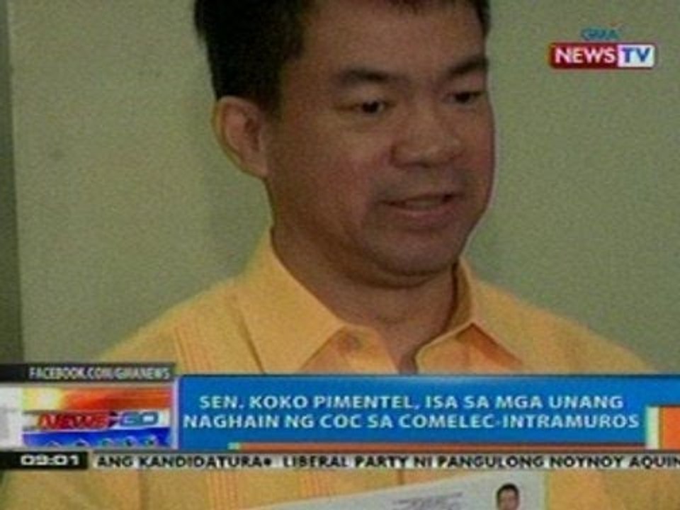 NTG: Sen. Koko Pimentel, isa sa mga unang naghain ng COC sa Comelec-Intramuros