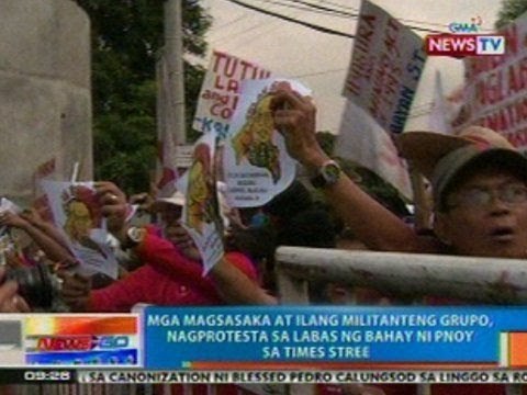 NTG: Mga magsasaka at ilang militanteng grupo, nagprotesta sa labas ng bahay ni PNoy sa Times St.