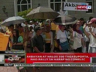 QRT: Akbayan at halos 300 tagasuporta, nag-rally sa harap ng Comelec