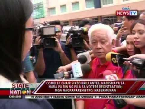 SONA: Comelec Chair Sixto Brillantes, nadismaya sa haba pa rin ng pila sa voters registration